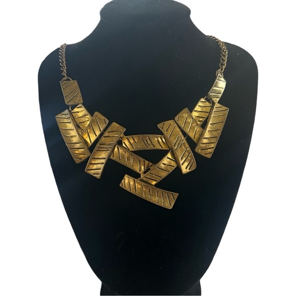 Vintage Geometric Goldtone Statement Necklace - Picture 1 of 2